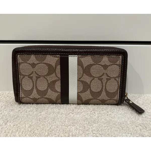 COACH Vintage Heritage Signature Stripe Zip Around‎ Accordion Wallet F42380 - Image 3