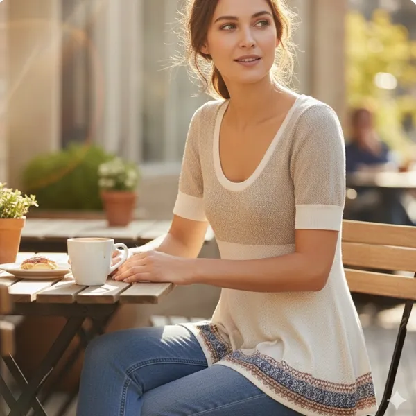 Free People Cream Fair Isle Fit & Flare Short Sleeve Knit Top Size XS - Image 10