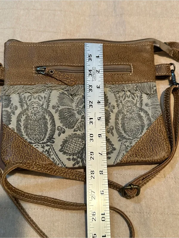 Myra Bag Brown Canvas Patterned Crossbody - Image 3