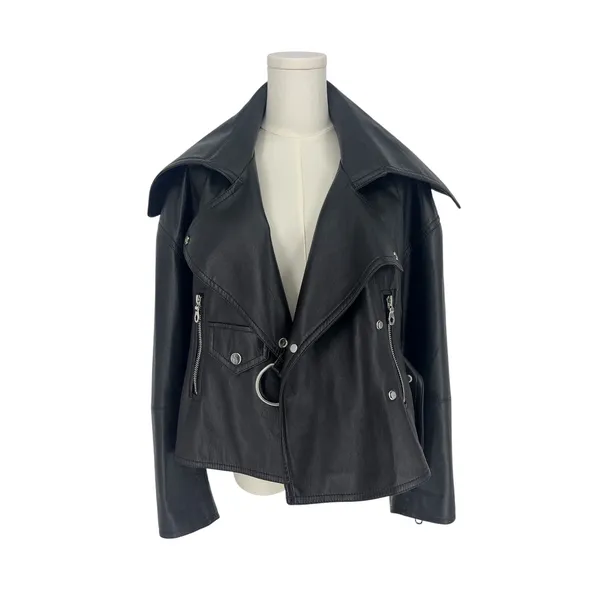 Nanushka Ado Regenerated Leather Biker Jacket‎ Black Espresso XS - Image 7