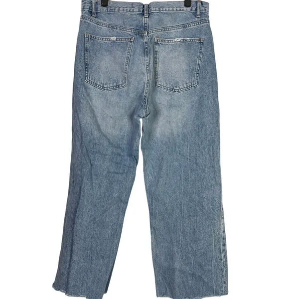 Zara Vintage Style Wide Leg Distressed Cropped Ankle Jean Raw Hem Cotton 10 Blue - Image 10