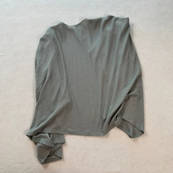 Sage Waffle Knit Open Front Cardigan Kimono Duster S Oversized Relaxed Flowing - Image 2