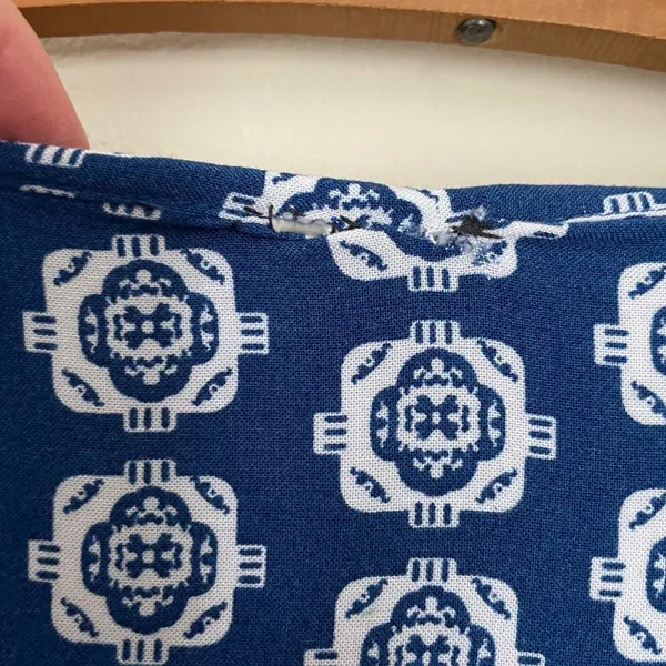 Vintage 90s Royal Blue Geometric Print Midi Button Short Sleeve Rayon Dress - Image 3