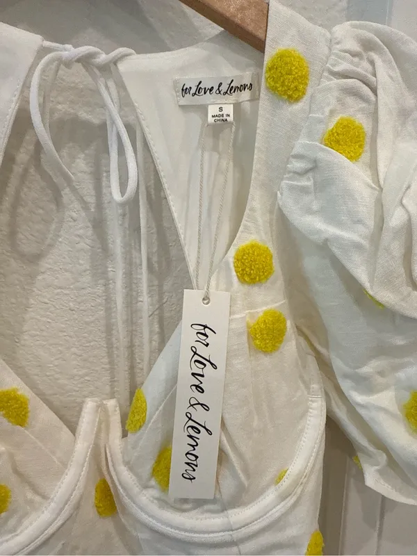 For Love & Lemons NWT Lemon Dot Puff Sleeve Mini Dress Small - Image 4