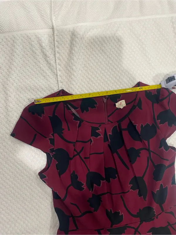 LOFT Burgundy Mini Dress with Black Floral Print - Image 2
