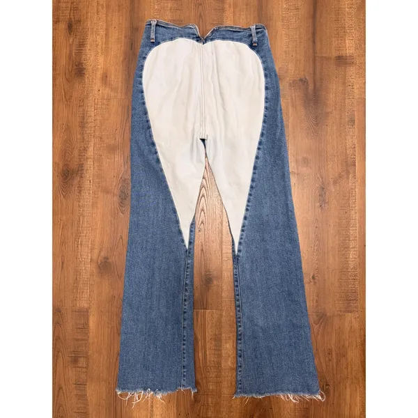 Revice Denim Venus Heart Jeans Two Tone High Rise Straight Leg Blue Cream 27 - Image 3