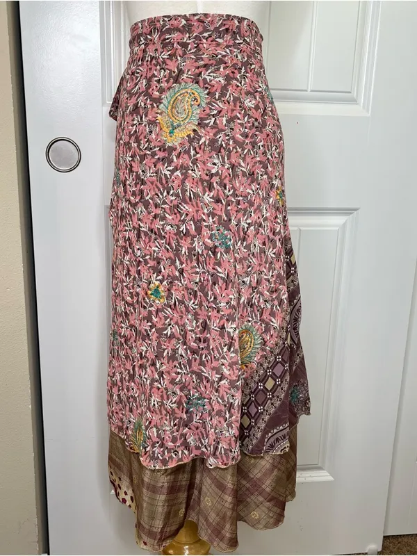 Bohemian Silk Wrap Skirt One Size Womens Floral Paisley Festival Summer Boho - Image 3