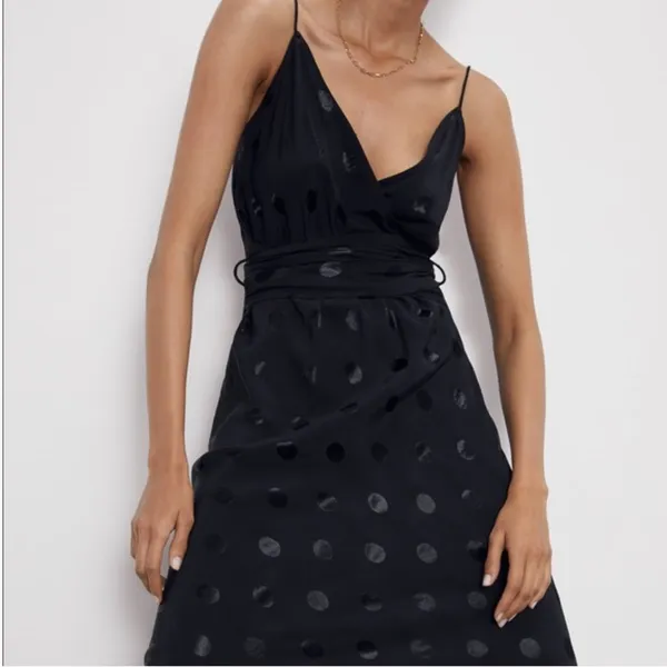 Zara Black Polka Dot Midi Slip Dress - Image 5