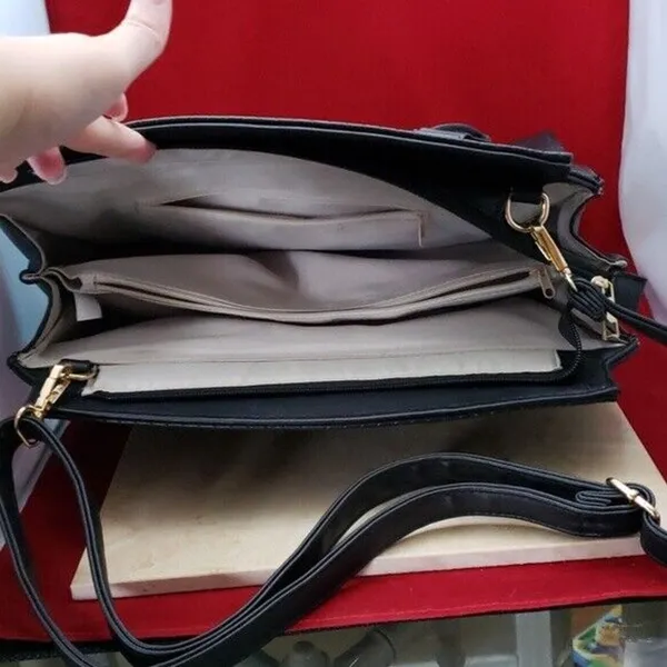 Large Black Bag/Tote with Shoulder Strap & Gold Tone Hardware - Image 7