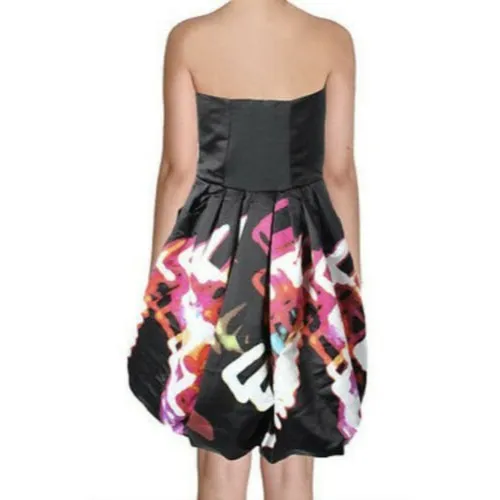 PARKER Remi Black Satin Print Strapless‎ Fit & Flare Party Dress 2 Hoco - Image 4