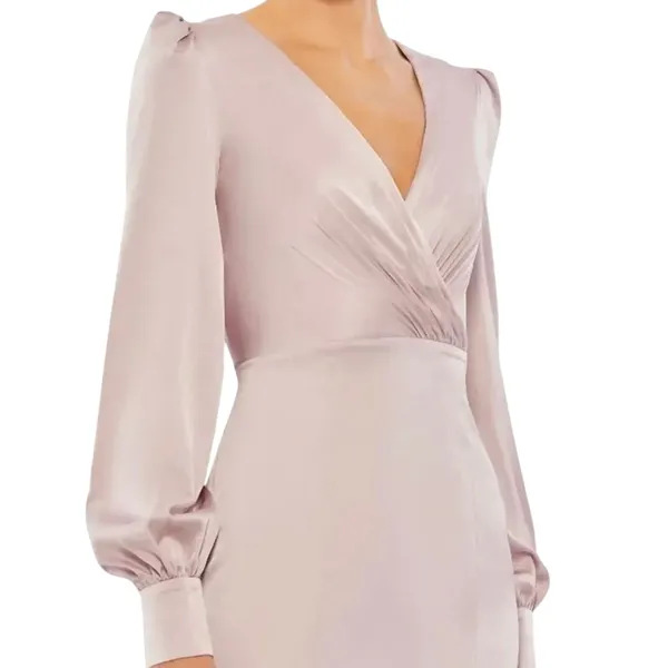 MAC DUGGAL 55635 Satin Ruched Bishop Sleeve Gown, Size 4, New w/ Tag MSRP $398 - Image 2