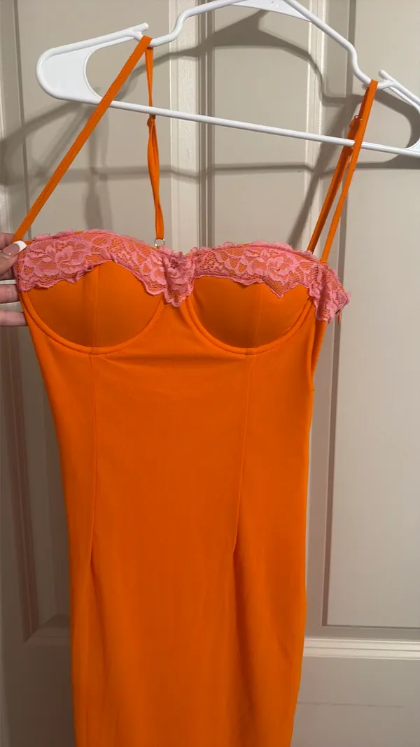 Cherley Orange & Pink Lace Bust Maxi Dress – Size Small - Image 7