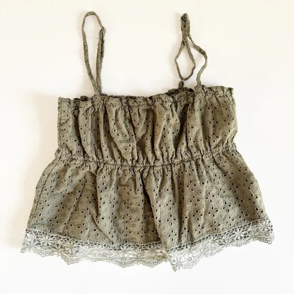 Edikted Womens Olive Green Orian Eyelet Cotton‎ Babydoll Camisole Top Size M - Image 3