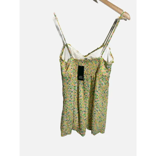 Wild Fable Womens Floral Mini‎ Dress Green Orange Pink Smocked Back M Cottage - Image 4