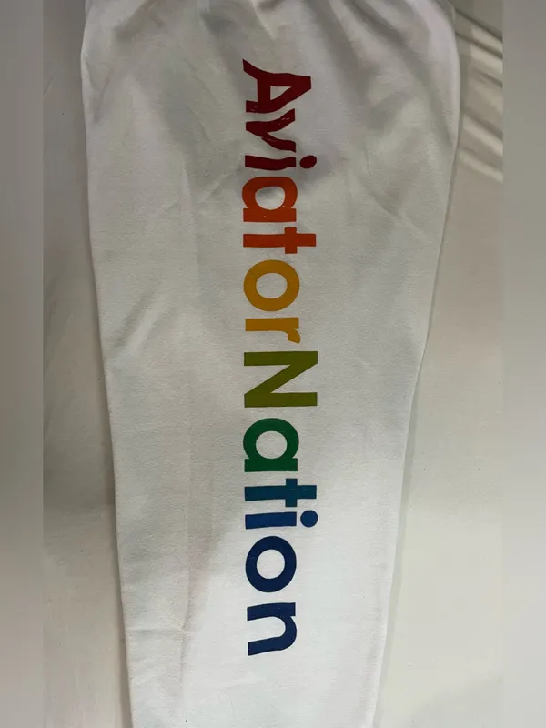 Aviator Nation White Sweatpants with Rainbow Side Logo Size M - Image 7