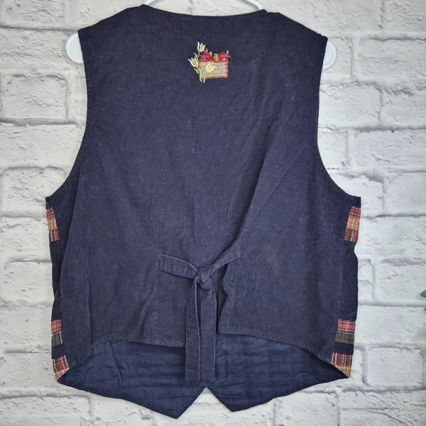 Vintage Bobbie Brooks Fall Corduroy Vest Embroidered Scarecrow Barn Patchwork L - Image 9