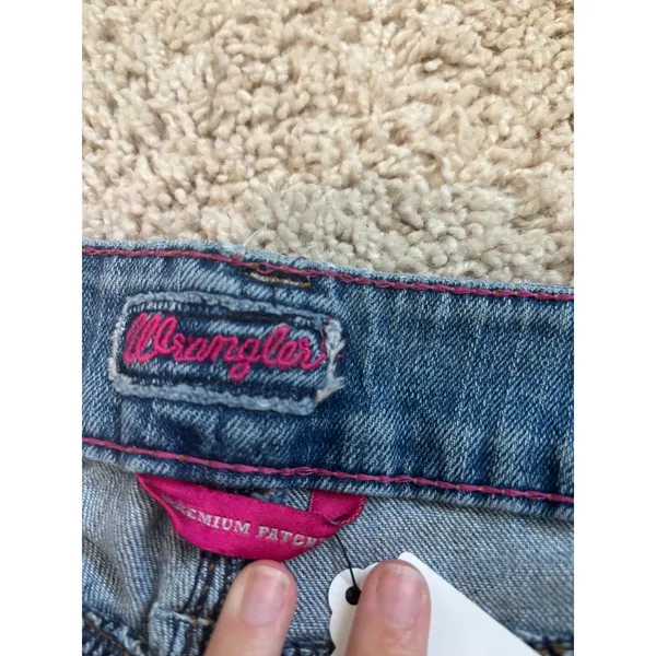 y2k mcbling Wrangler Premium Patch Low Rise Jeans Medium Wash Straight Leg 14x34 - Image 2