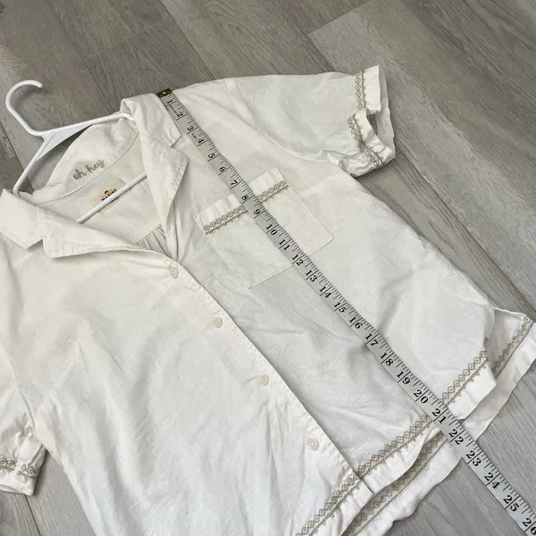 Marine Layer Shirt embroidered button up crop womens Cream (medium) resortwear - Image 5