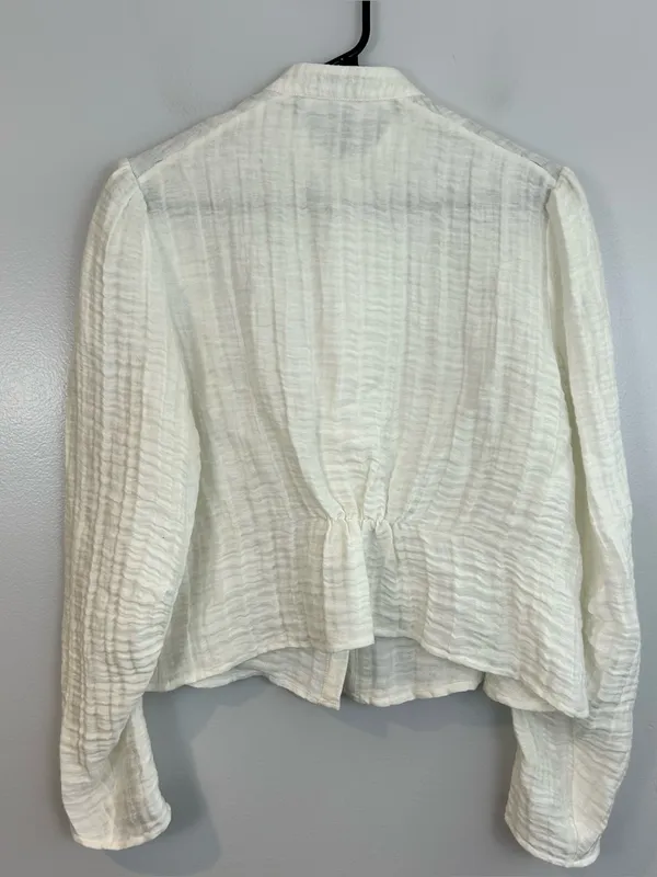 Love Binetti White Button Front Peasant Peplum Boho Blouse Medium FLAW - Image 7