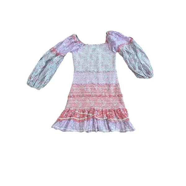LoveShackFancy Ensley Smocked Embroidered Floral Printed Mini Dress S Fairycore - Image 8