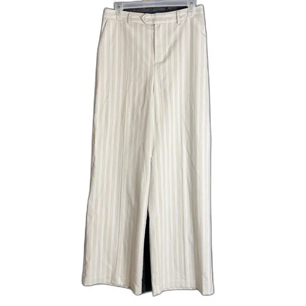 New 7 For All Mankind Womens Size 6 Beige Striped Wide Leg Trouser Pants Work - Image 2
