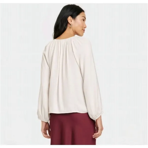 ✨A New Day Women's Balloon Long Sleeve Femme Popover Cream Sz Medium Shirt✨ - Image 3