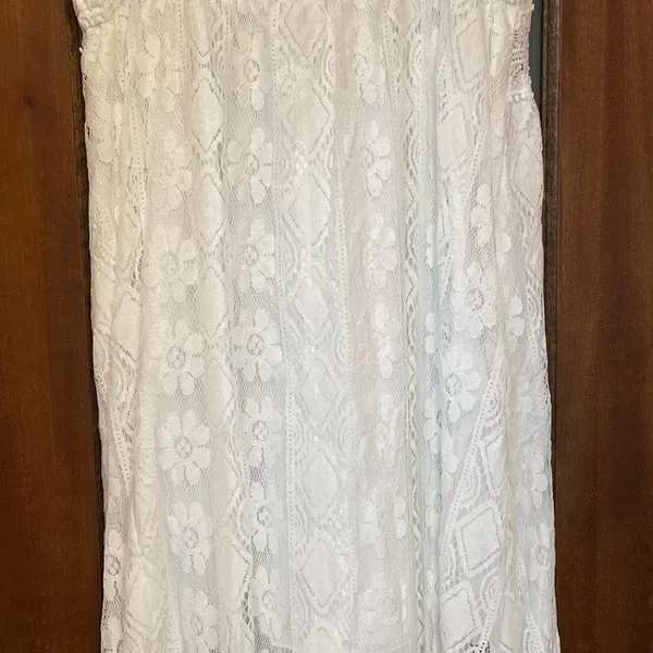 Cupshe White Lined Boho Hippie Bridal Beach Hi Low Spaghetti Strap Dress NWT XL - Image 5