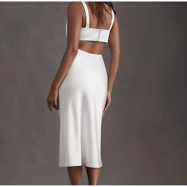 Sachin & Babi Midi Dress Size‎ 6 White Satin Cutout Open Back F1BB052 - Image 3