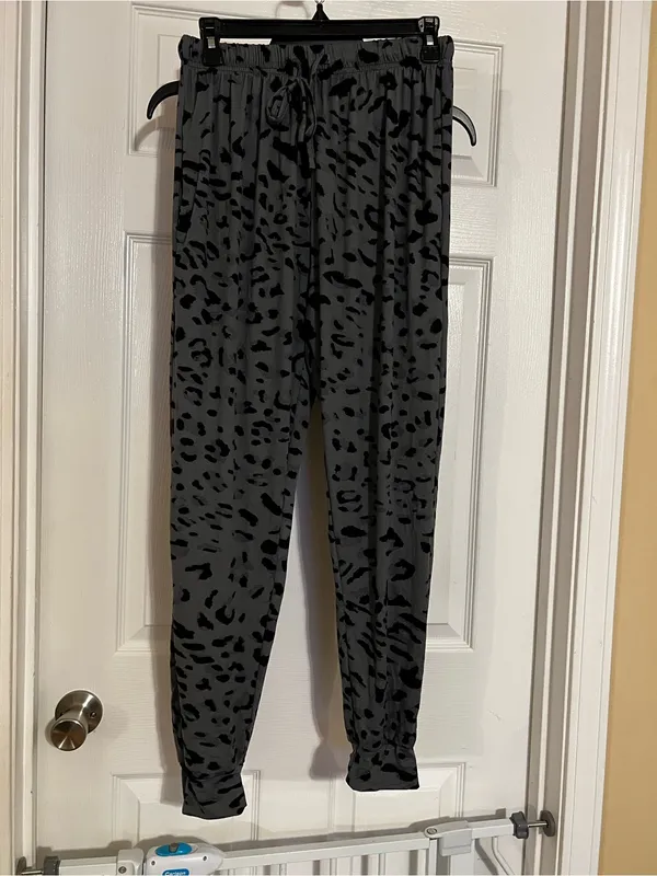 Women's Charcoal Grey Leopard Print Drawstring Jogger Pants - Image 2