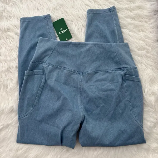 Halara Flex Crossover Pocket Denim Skinny Jeans Leggings Blue Denim Large 7/8 - Image 7