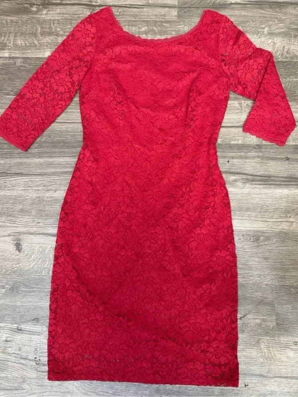 Laundry by Shelli Segal Red Floral Lace Sheath Cocktail Dress Size 4 - Image 3