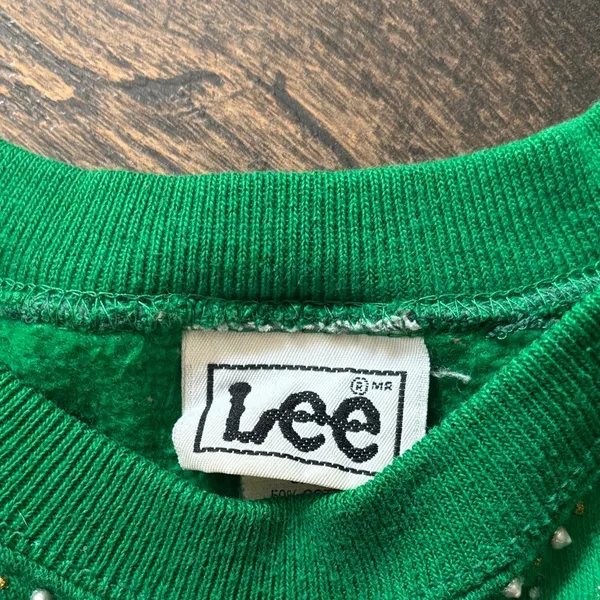 Vintage Green Puffy Paint Christmas Wreath Lee Sweater Women’s Size Large - Image 3