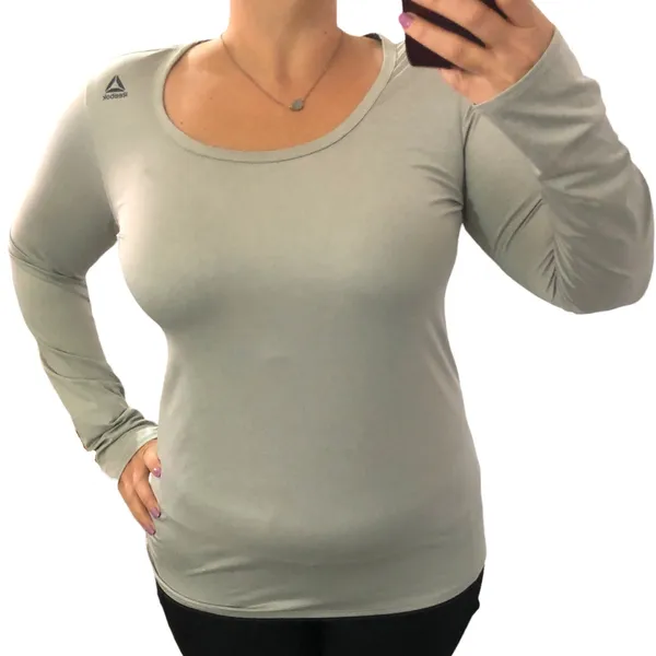 Reebok (M) Gray Long Sleeve Back Cut Out Detail Athletic Exercise Top Tee Shirt - Image 3