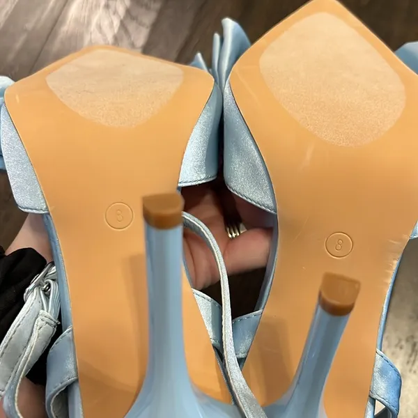 NWOT Lulus Light Blue Satin Rhinestone Bow Stiletto Heels - Image 9