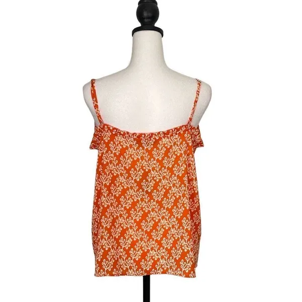 LOFT‎ Tank Top Orange Pattern Ruffle Size Medium Petite New - Image 3