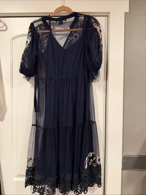French Connection Navy Embroidered Midi Dress size‎ 6 new without tags - Image 7