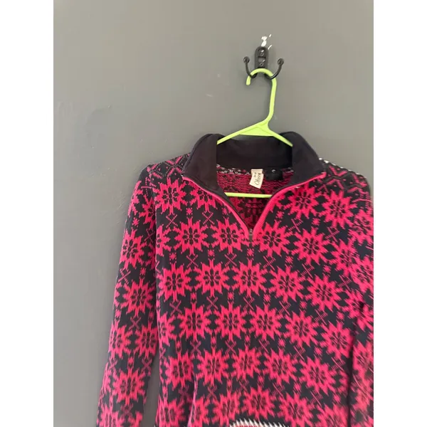 Obermeyer Womens Pink Black Snowflake‎ Fair Isle Wool Blend 1/4 Zip Sweater S - Image 2