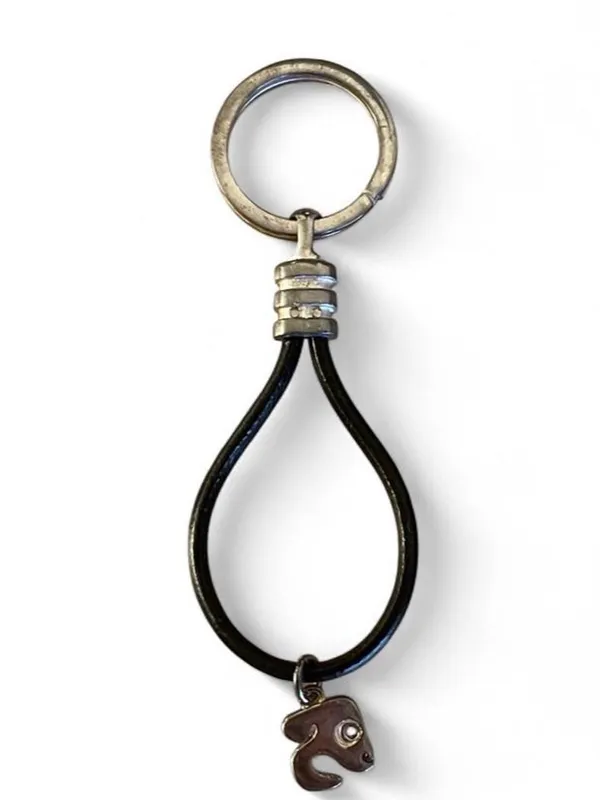 Elephant Charm Black Leather Loop Keychain - Image 2