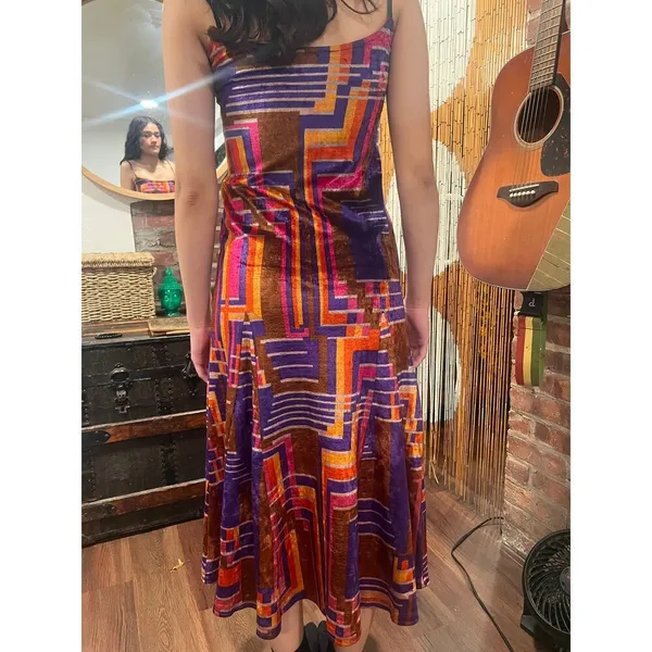 American Vintage Vintage Psychedelic Geometric Velvet Maxi Dress Purple Orange - Image 6