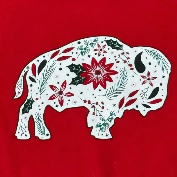 Buffalo Red Floral Holly Graphic Hoodie Sweatshirt Women’s Large - Image 4