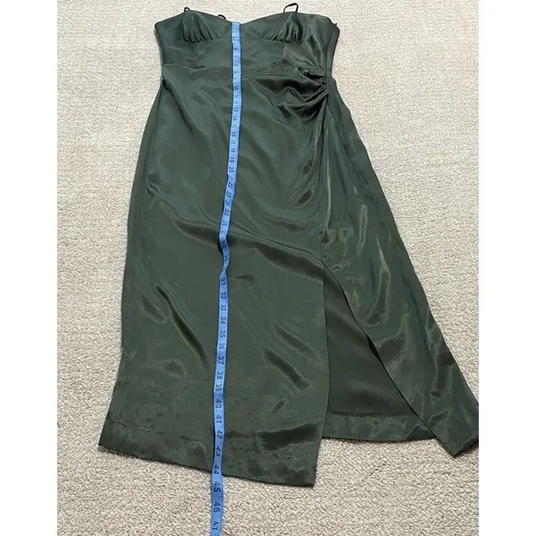 ZARA Green Satin Ruched Sweetheart Slip Midi Dress Spaghetti Strap Size S - Image 12
