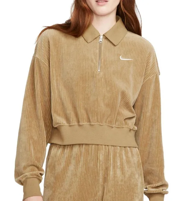 Nike Woman’s Rib Velour Quarter Zip Crop Pullover - Image 2