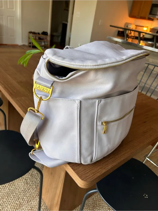 Fawn Design Lavender Leather Convertible Backpack Gold Hardware RARE flawed - Image 7