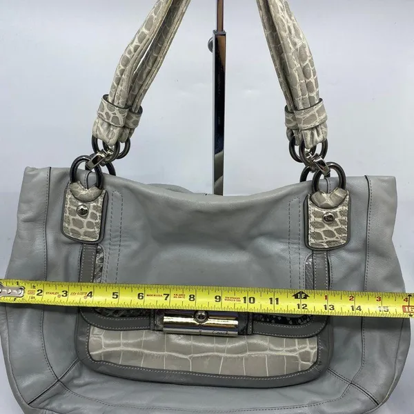 Coach Large Snake Embossed Gray Leather Shoulder - Image 2