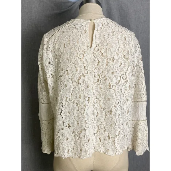 Lumie Cream Lace Bell Sleeve Cropped Blouse Top Boho Cottagecore‎ Feminine S - Image 2