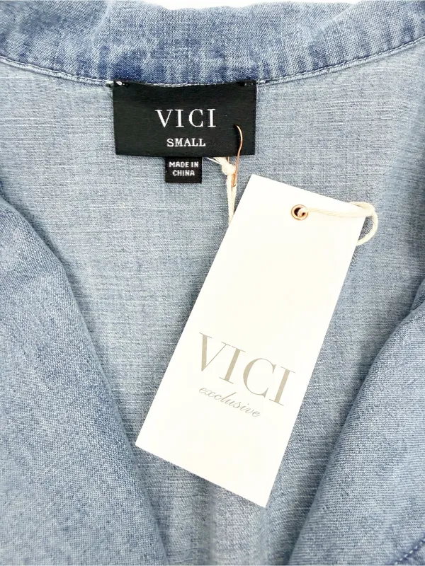 Vici Quiet Luxury Lightweight Chambray Denim Jumpsuit Coveralls Boiler Suit Blue - Image 13