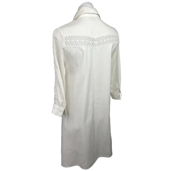 Glamorous White Button Down Lace Crochet Trim 3/4 Sleeve Midi Shirt Dress Sz 12 - Image 2