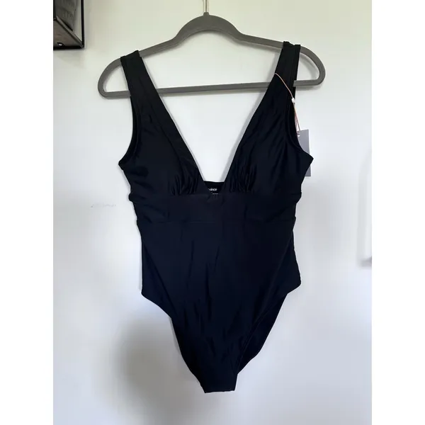 NWT Quince Black Italian Plunge One Piece Swimsuit Large - Image 3
