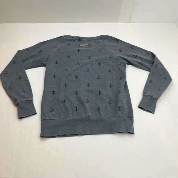 Naketano The Poet’s Choice Womens Crewneck Sweatshirt Medium Blue‎ Anchor *FLAW - Image 13