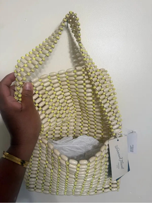 Universal Thread Beaded Mini Bag in Cream and Yellow - Image 3